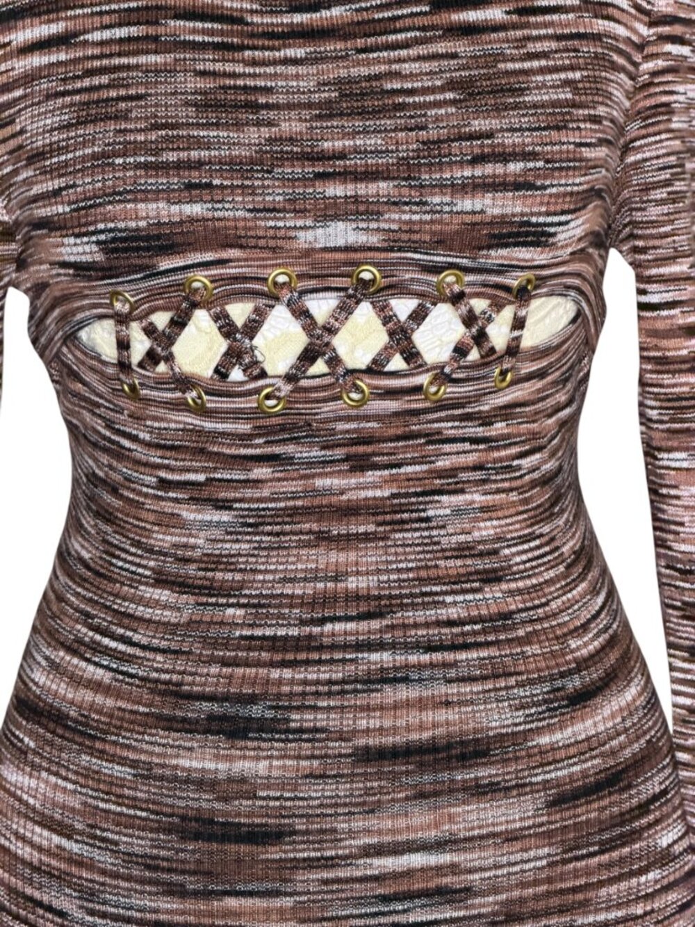Guess Sweater Rib Knit Top Blouse Space Dye Brown Cream S NWOT - Picture 4 of 9